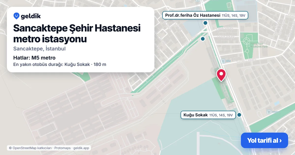 Sancaktepe Şehir Hastanesi metro istasyonu haritada: konumu, yakındaki istasyonlar ve otobüs durakları