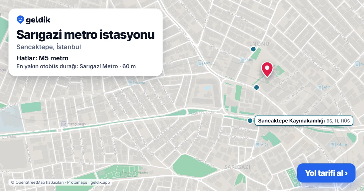 Sarıgazi metro istasyonu haritada: konumu, yakındaki istasyonlar ve otobüs durakları