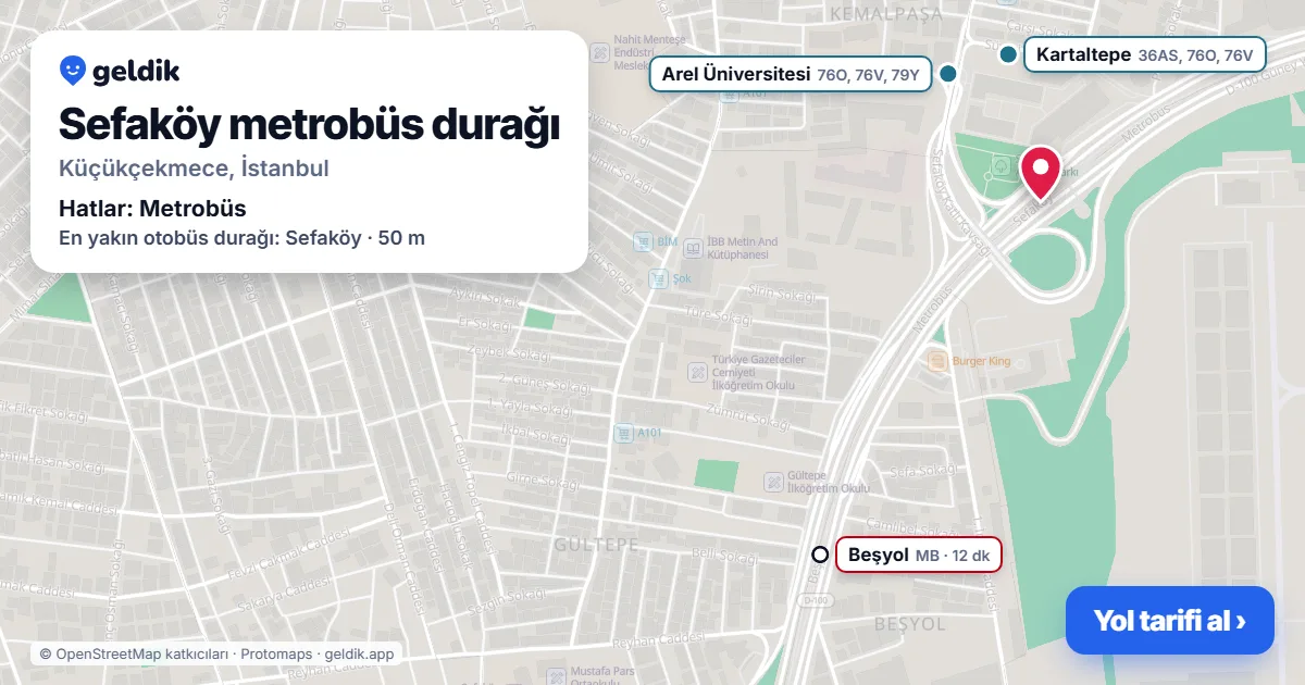 Sefaköy Metrobus stop on the map: location, nearby stations and bus stops