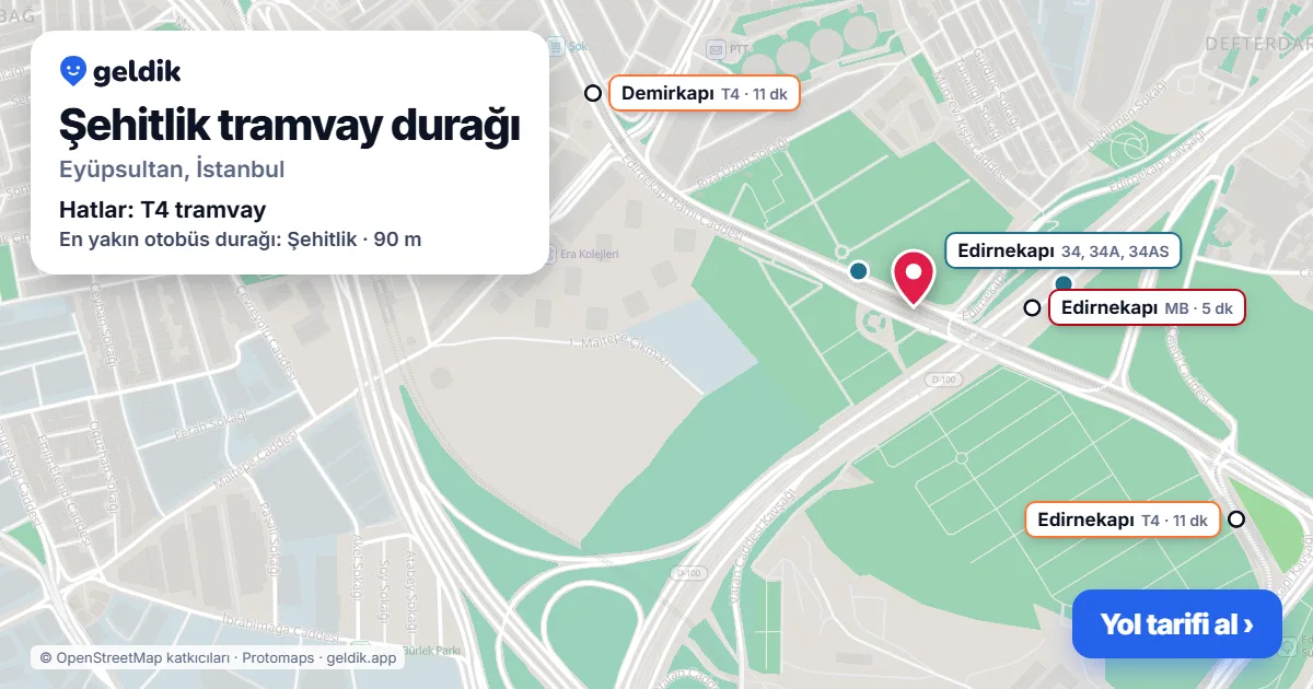 Şehitlik tramvay durağı haritada: konumu, yakındaki istasyonlar ve otobüs durakları