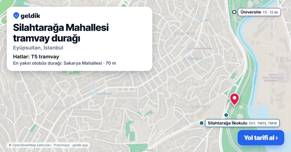 Silahtarağa Mahallesi tramvay durağı haritada: konumu, yakındaki istasyonlar ve otobüs durakları