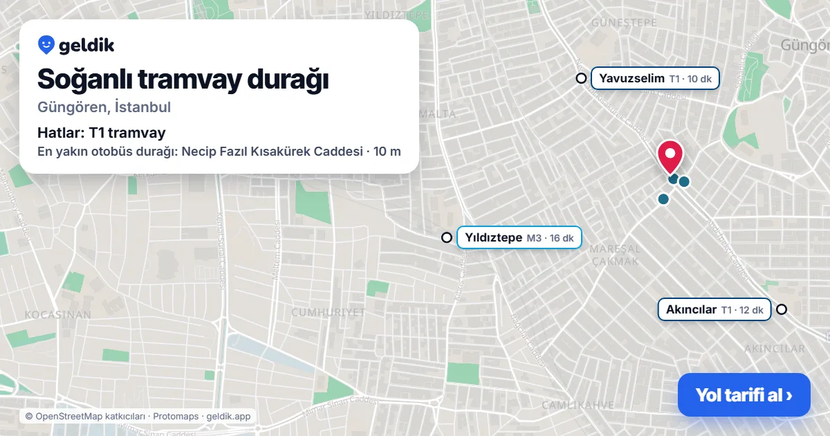 Soğanlı tramvay durağı haritada: konumu, yakındaki istasyonlar ve otobüs durakları