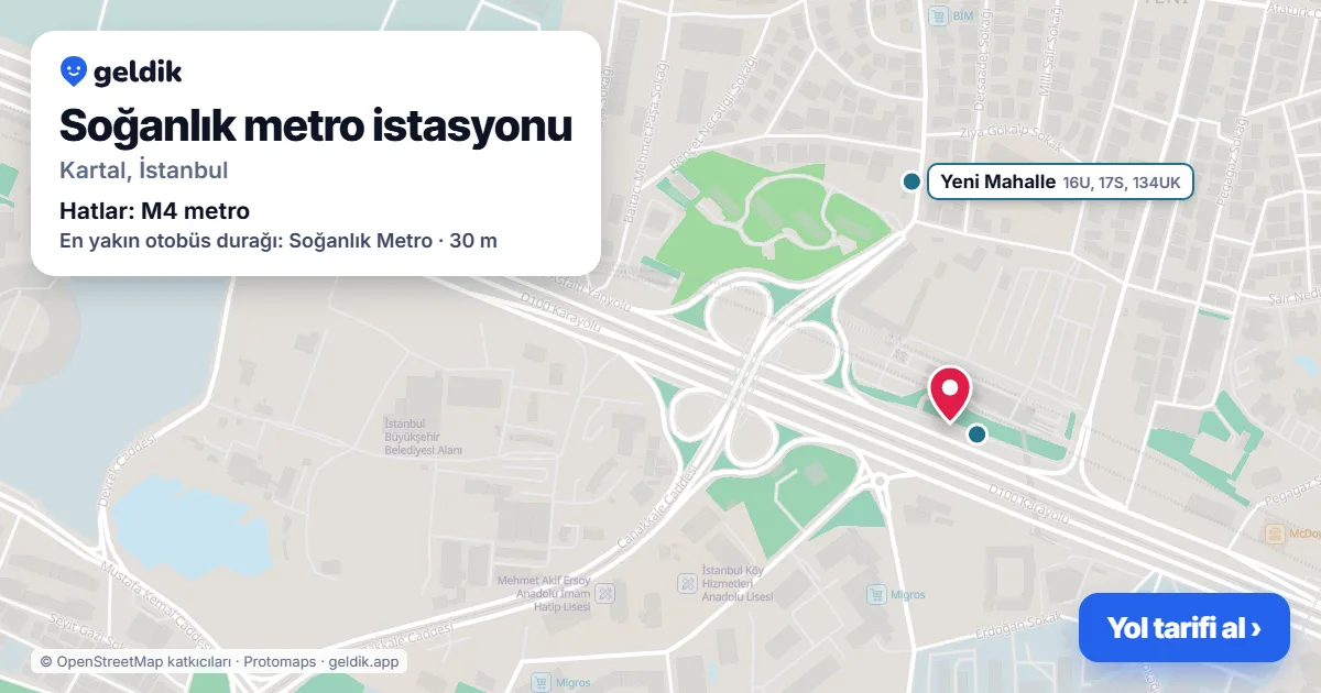 Soğanlık metro istasyonu haritada: konumu, yakındaki istasyonlar ve otobüs durakları