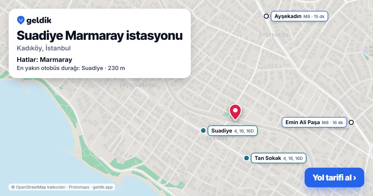 Suadiye Marmaray istasyonu haritada: konumu, yakındaki istasyonlar ve otobüs durakları