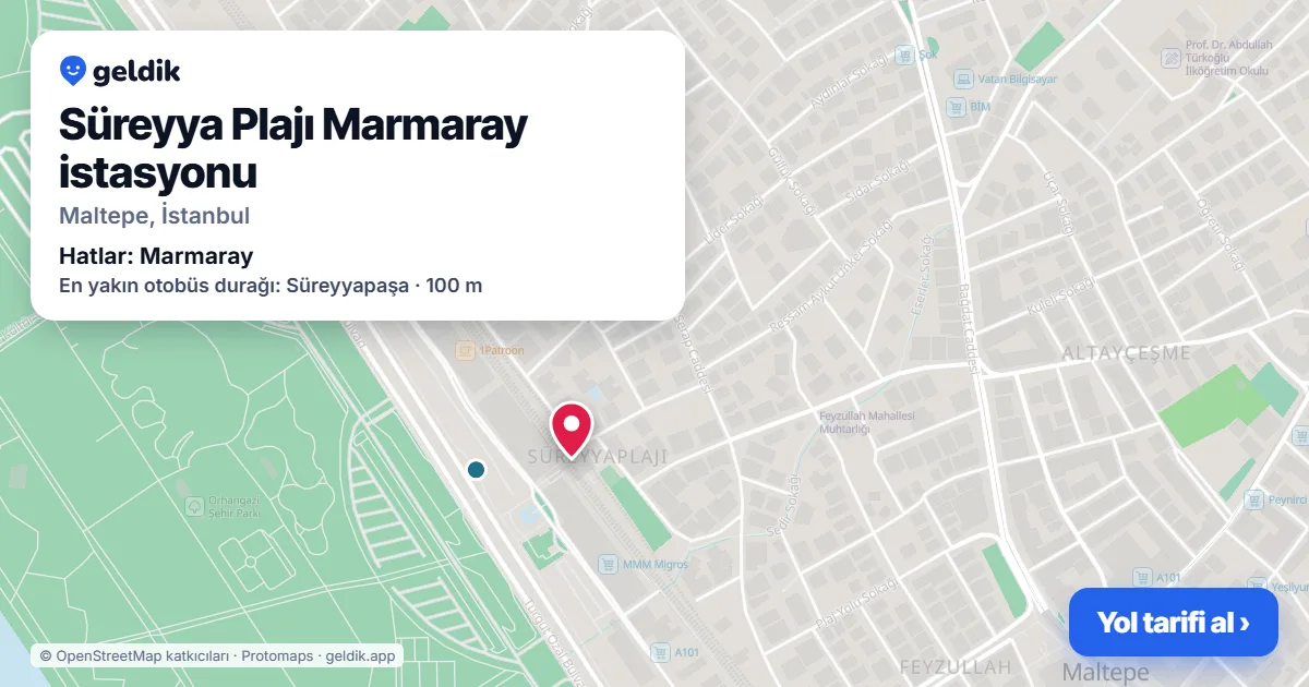 Süreyya Plajı Marmaray istasyonu haritada: konumu, yakındaki istasyonlar ve otobüs durakları