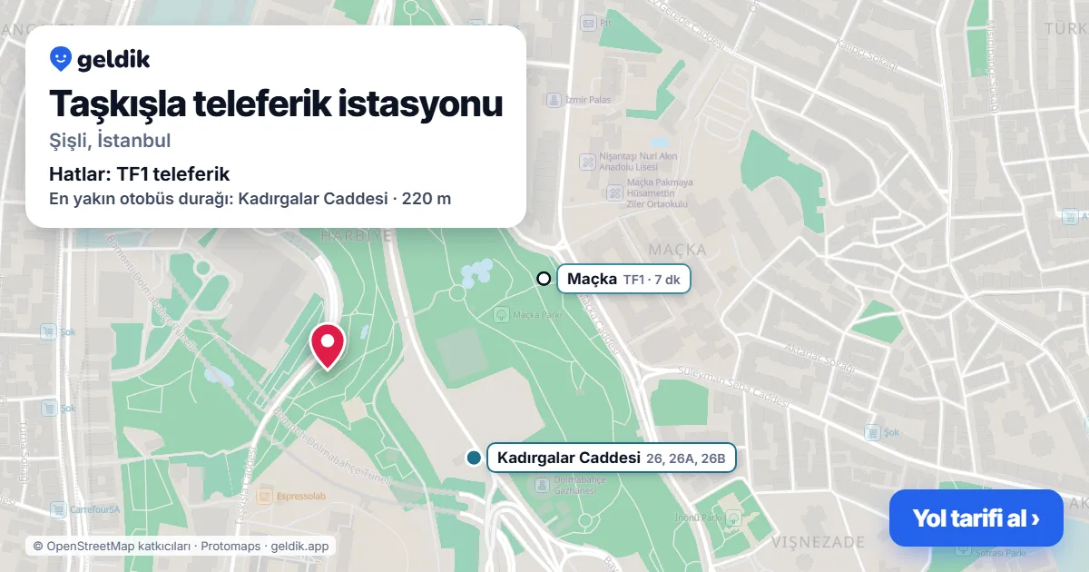 Taşkışla teleferik istasyonu haritada: konumu, yakındaki istasyonlar ve otobüs durakları