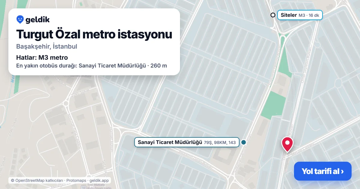 Turgut Özal metro istasyonu haritada: konumu, yakındaki istasyonlar ve otobüs durakları