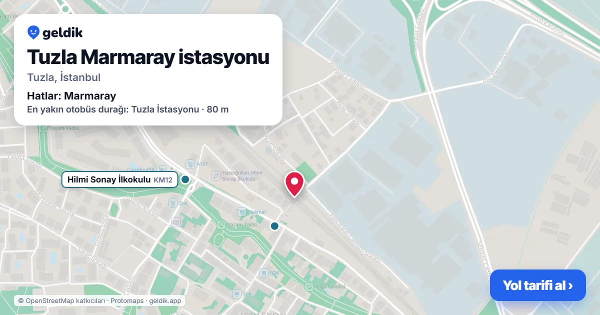 Tuzla Marmaray station on the map: location, nearby stations and bus stops
