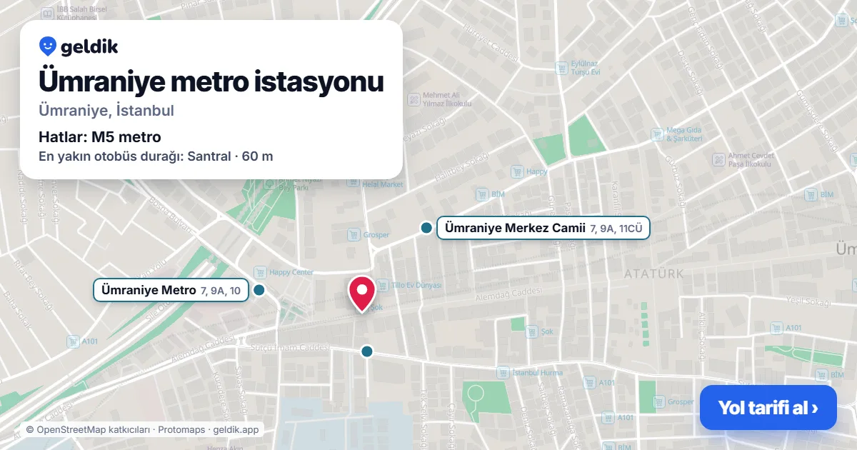 Ümraniye metro istasyonu haritada: konumu, yakındaki istasyonlar ve otobüs durakları