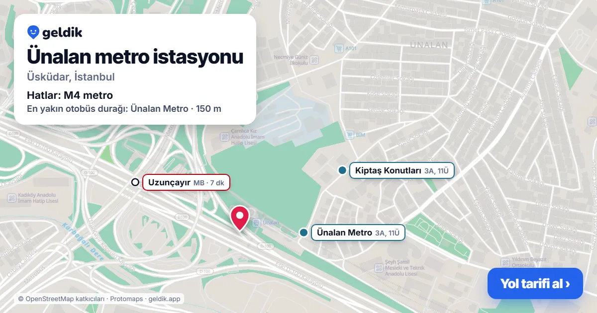 Ünalan metro istasyonu haritada: konumu, yakındaki istasyonlar ve otobüs durakları