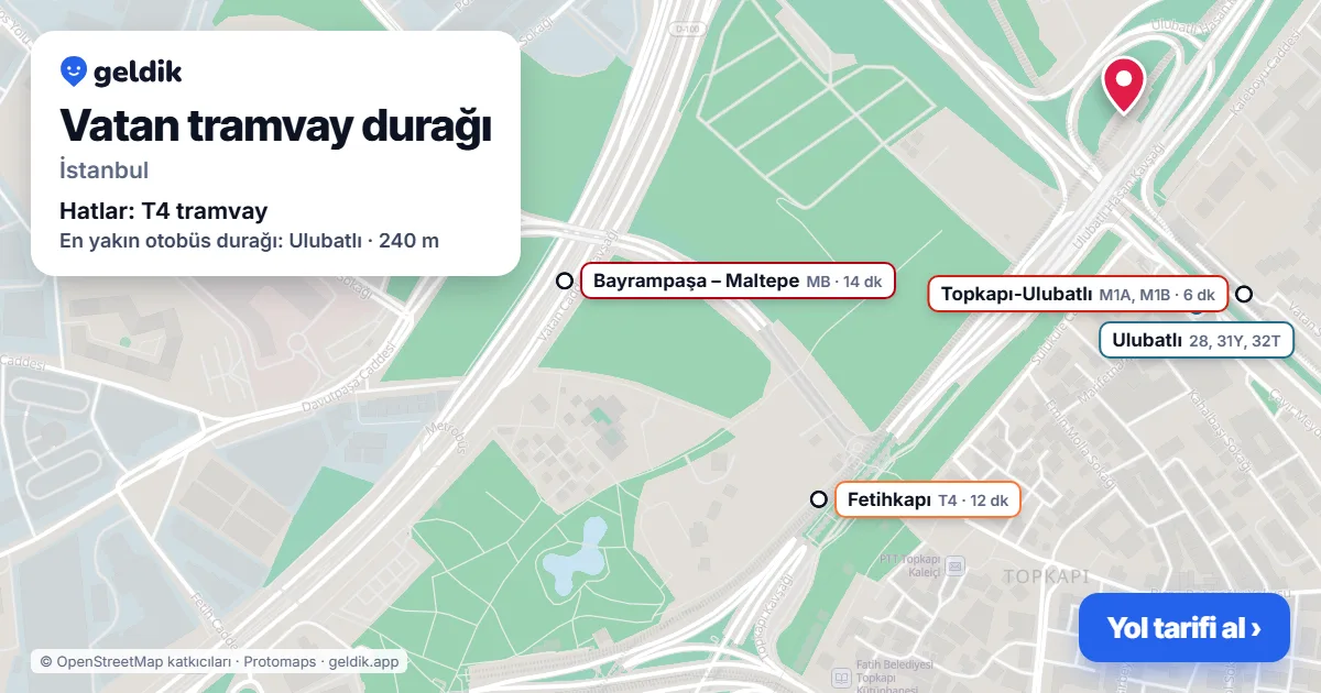 Vatan tramvay durağı haritada: konumu, yakındaki istasyonlar ve otobüs durakları