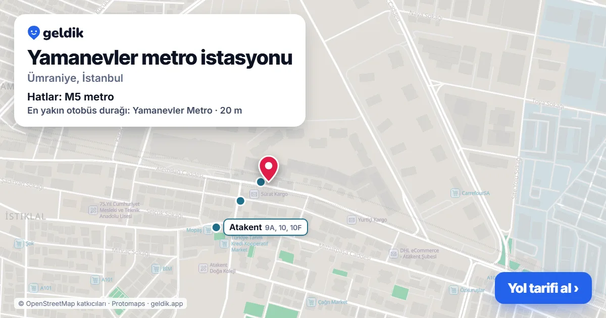 Yamanevler metro istasyonu haritada: konumu, yakındaki istasyonlar ve otobüs durakları