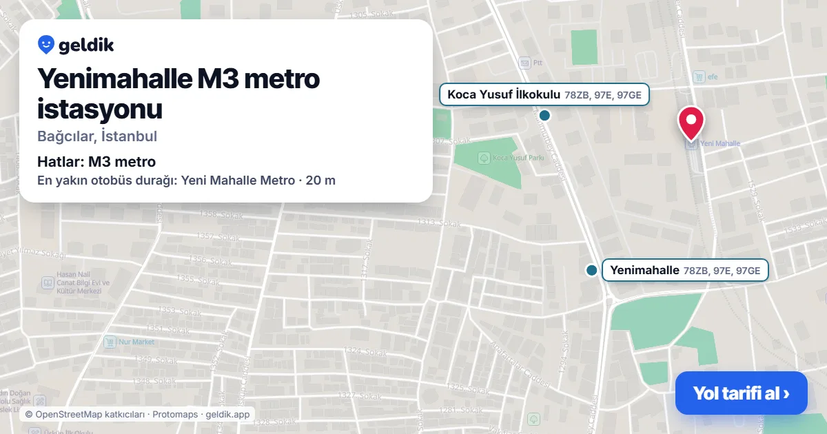 Yenimahalle M3 metro istasyonu haritada: konumu, yakındaki istasyonlar ve otobüs durakları