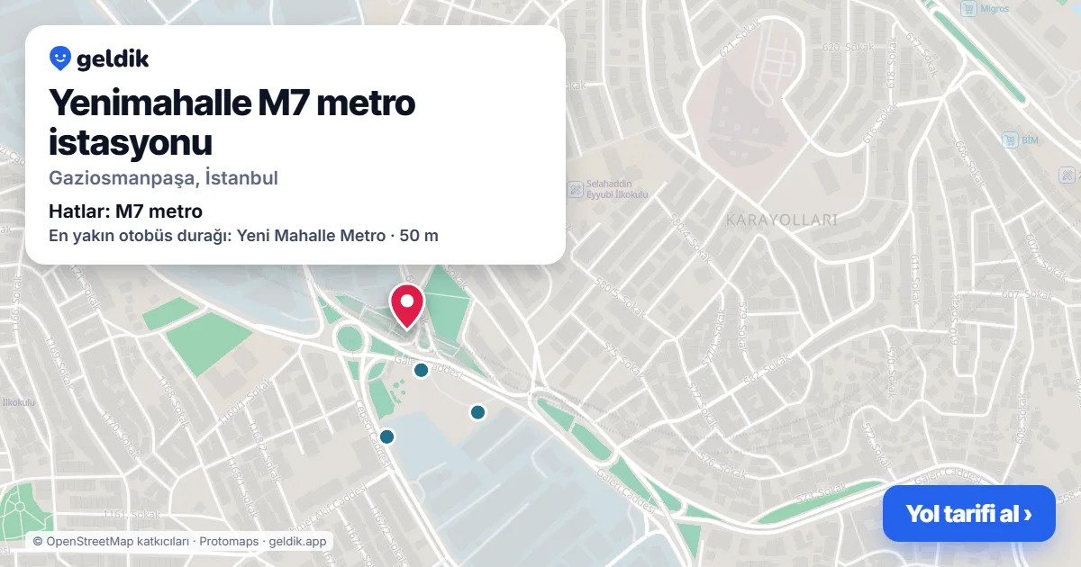 Yenimahalle M7 metro istasyonu haritada: konumu, yakındaki istasyonlar ve otobüs durakları