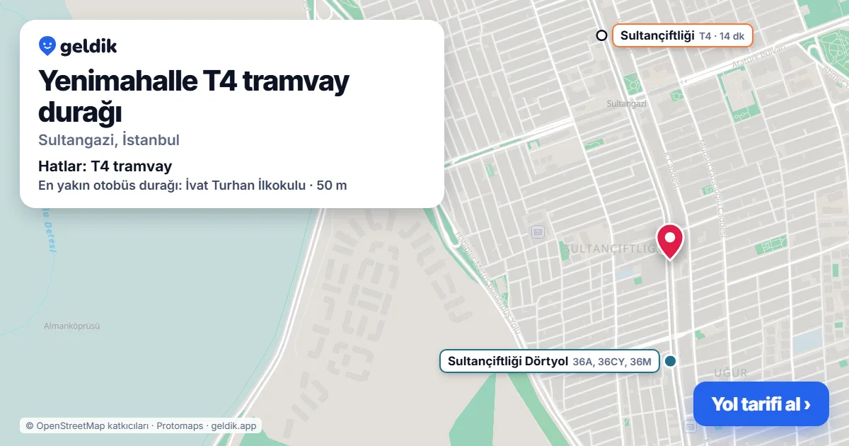 Yenimahalle T4 tramvay durağı haritada: konumu, yakındaki istasyonlar ve otobüs durakları