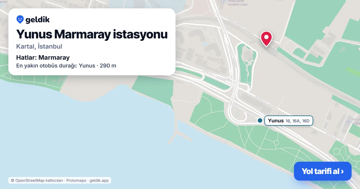 Yunus Marmaray station on the map: location, nearby stations and bus stops
