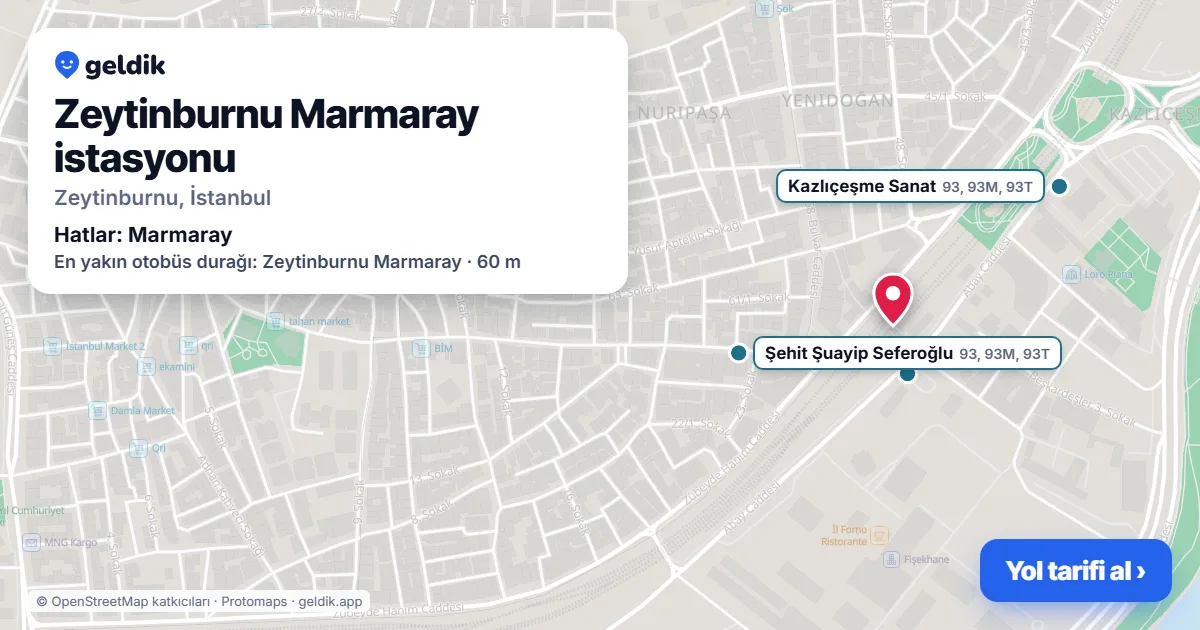 Zeytinburnu Marmaray istasyonu haritada: konumu, yakındaki istasyonlar ve otobüs durakları