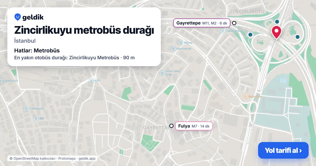 Zincirlikuyu metrobüs durağı haritada: konumu, yakındaki istasyonlar ve otobüs durakları
